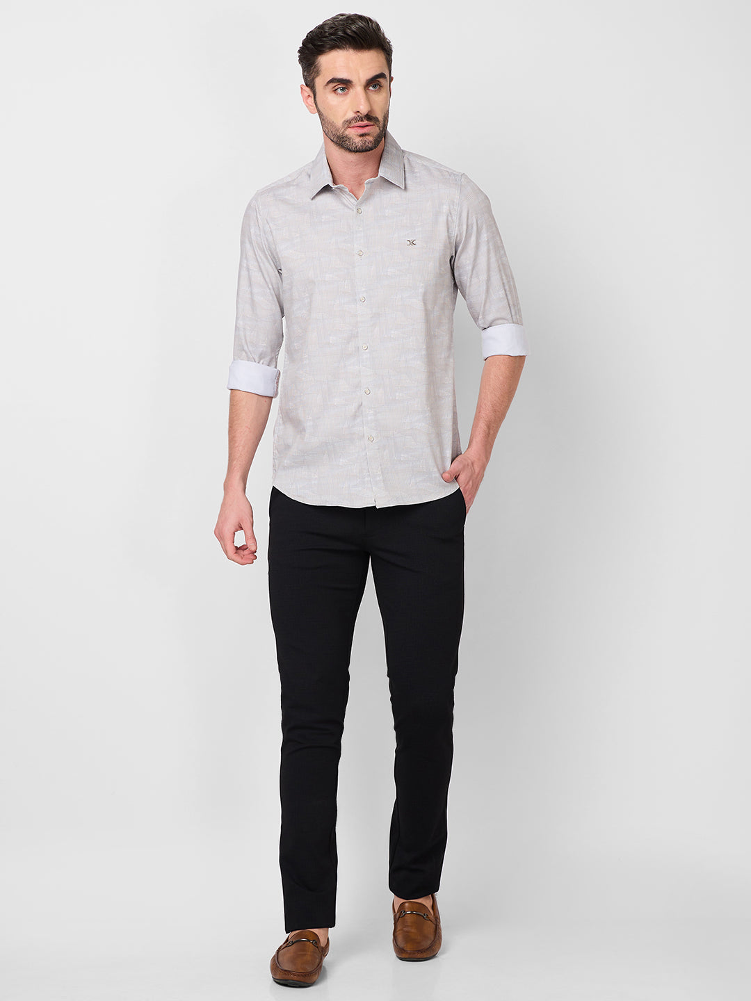 Killer Men Beige Printed Slim Fit Shirts