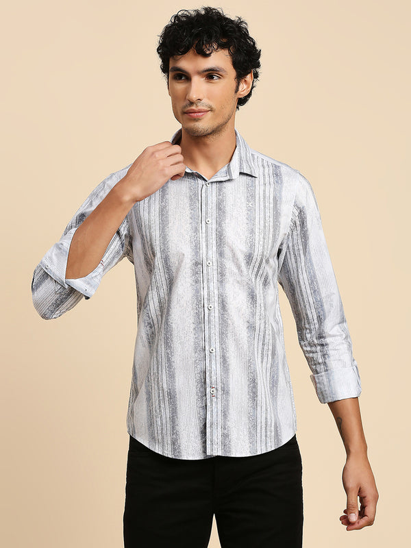 Killer Men Grey Printed Slim Fit Shirts