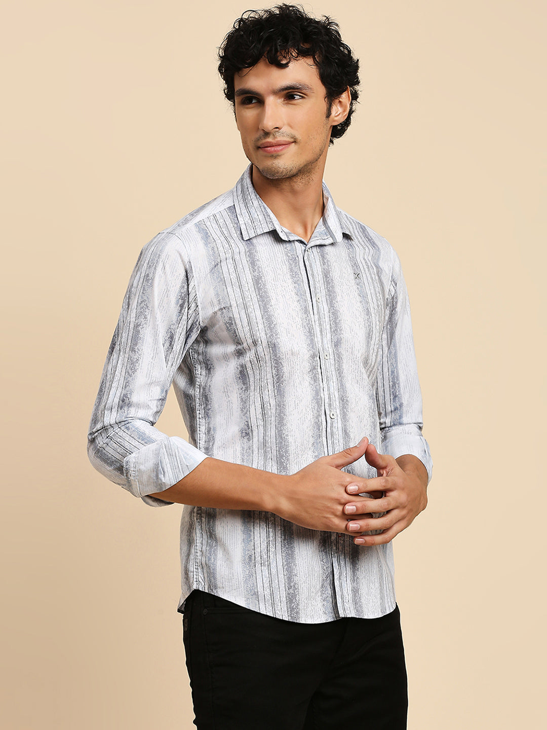 Killer Men Grey Printed Slim Fit Shirts