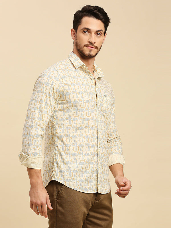 Killer Men Yellow Printed Slim Fit Shirts