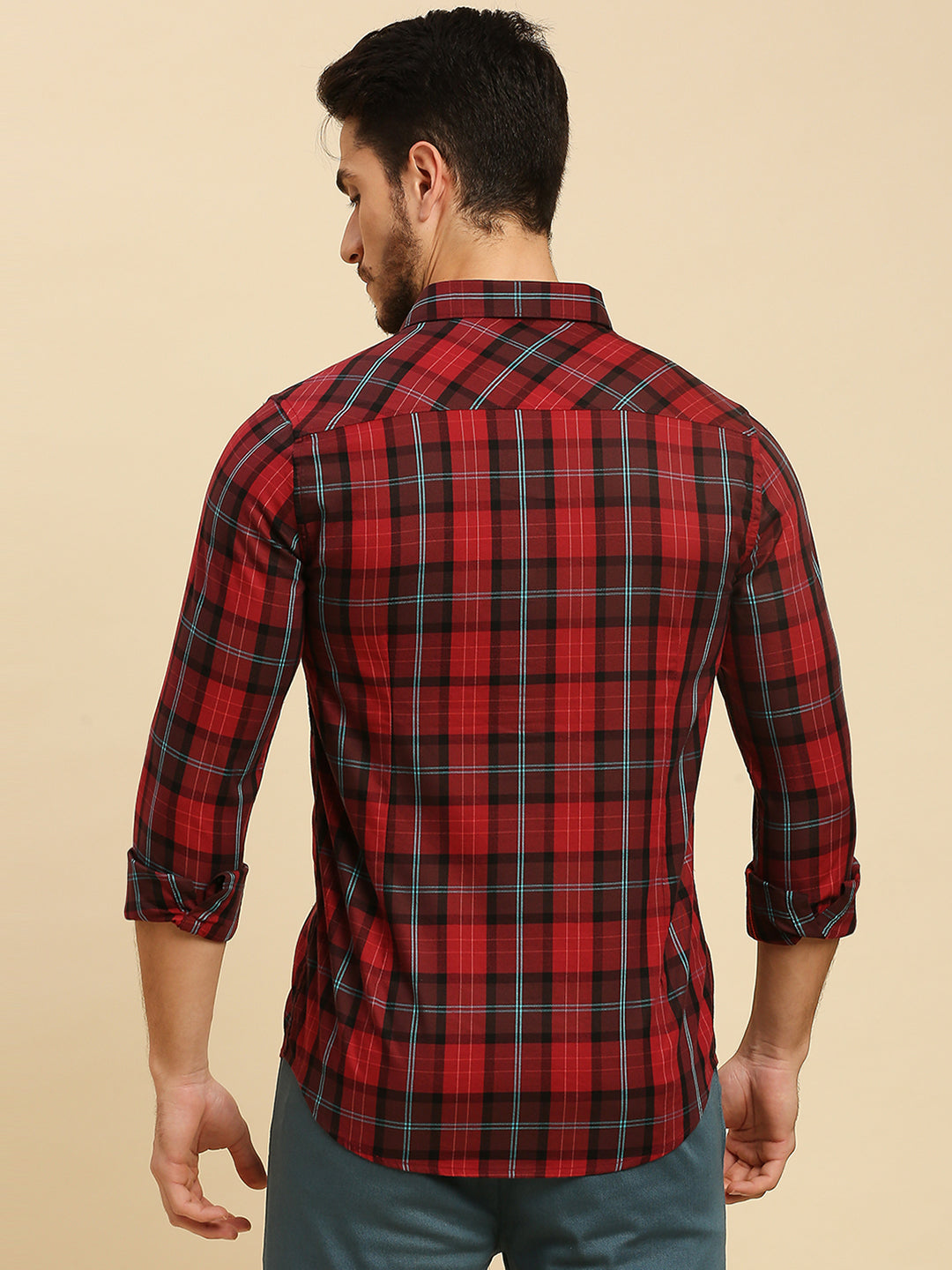 Killer Men Maroon Checks Slim Fit Shirts
