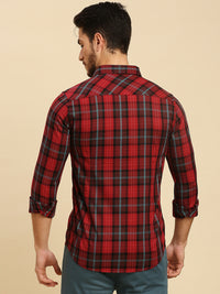 Killer Men Maroon Checks Slim Fit Shirts