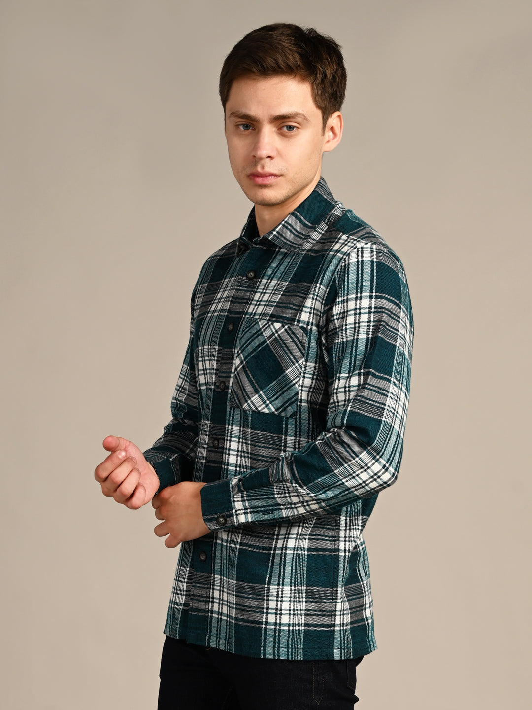Killer Men Dark Green Checks Straight Fit Shirts
