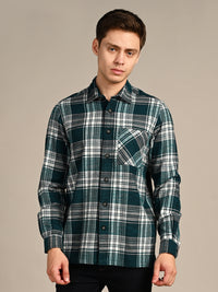 Killer Men Dark Green Checks Straight Fit Shirts