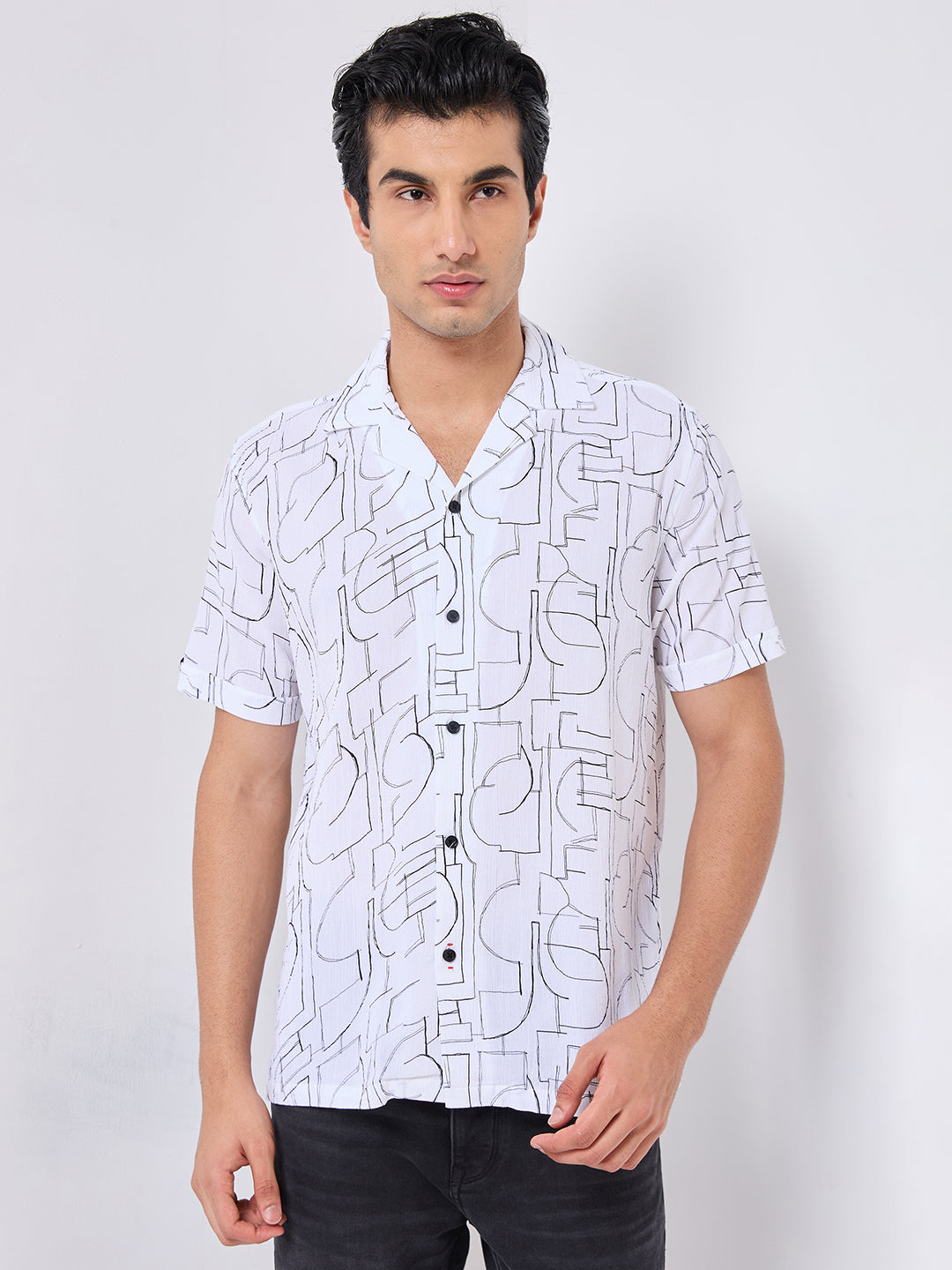 Killer Men White Printed Slim Fit Shirts