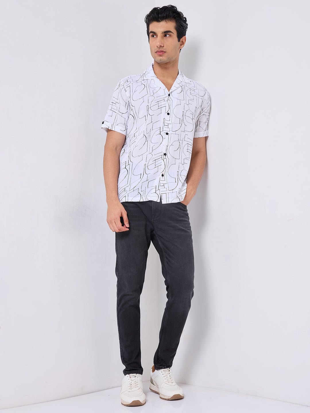 Killer Men White Printed Slim Fit Shirts