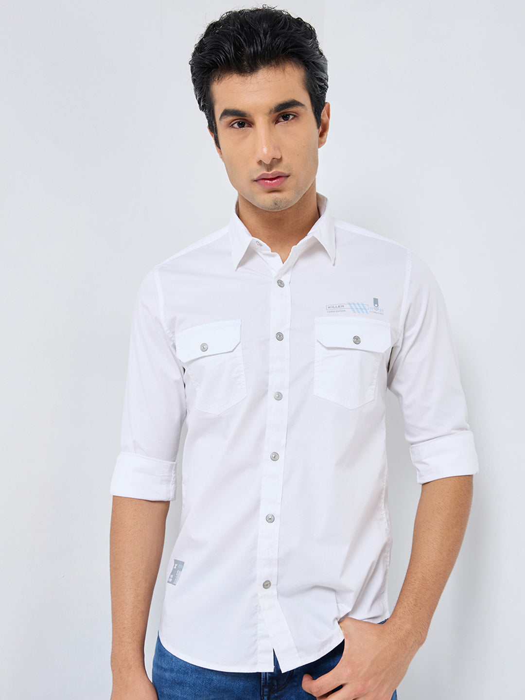 Killer Men White Solid Slim Fit Shirts