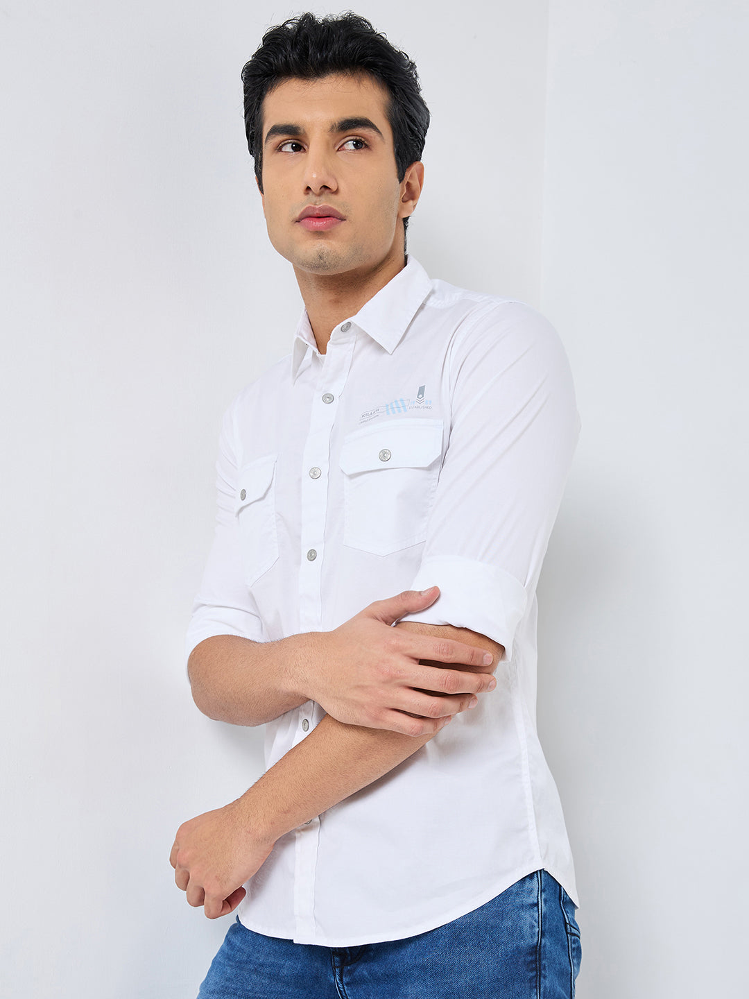 Killer Men White Solid Slim Fit Shirts