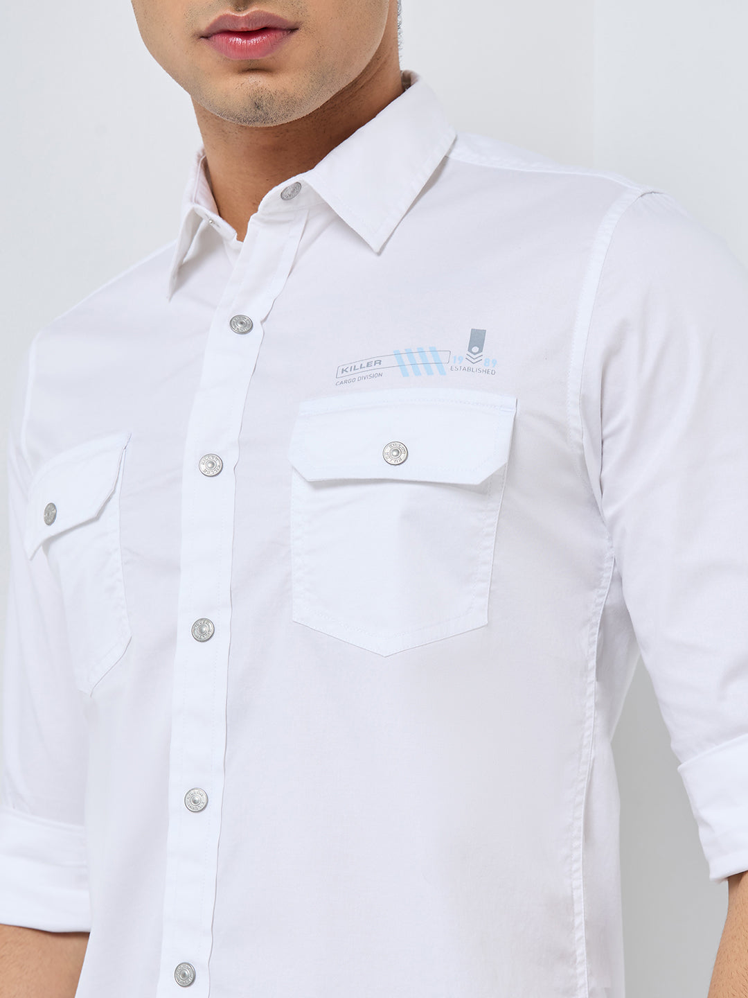 Killer Men White Solid Slim Fit Shirts