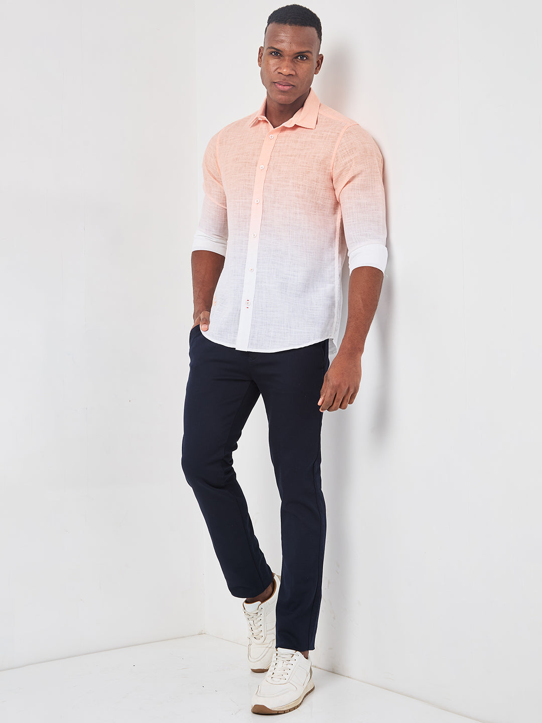 Killer Men Peach Printed Slim Fit Shirts