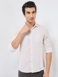Killer Men Beige Stripe Slim Fit Shirts