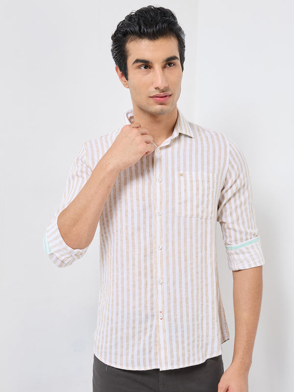 Killer Men Beige Stripe Slim Fit Shirts