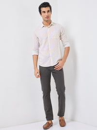 Killer Men Beige Stripe Slim Fit Shirts