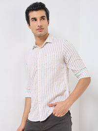 Killer Men Beige Stripe Slim Fit Shirts