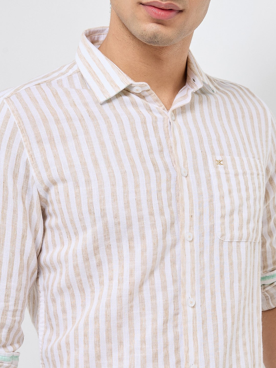 Killer Men Beige Stripe Slim Fit Shirts