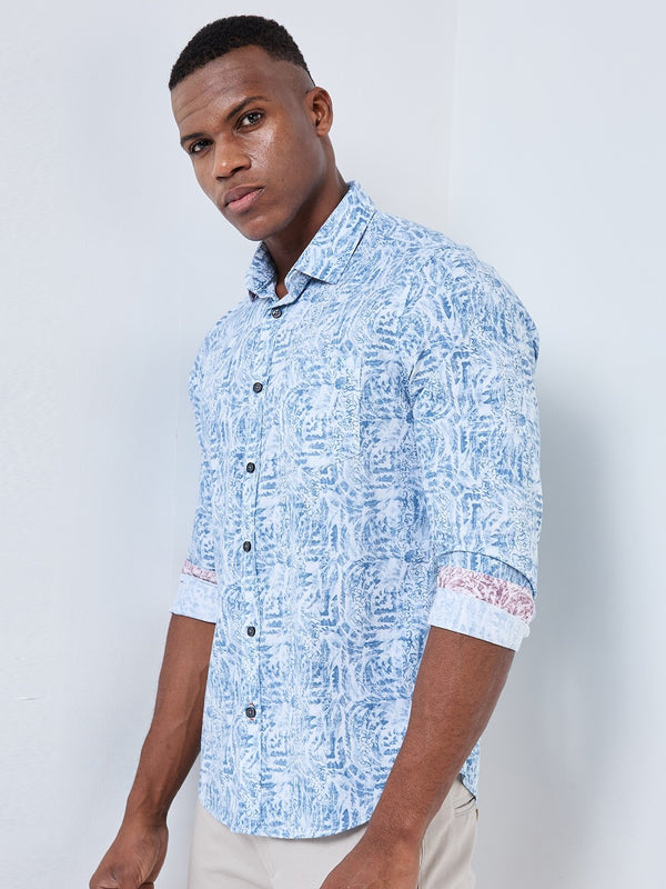 Killer Men Blue Printed Slim Fit Shirts