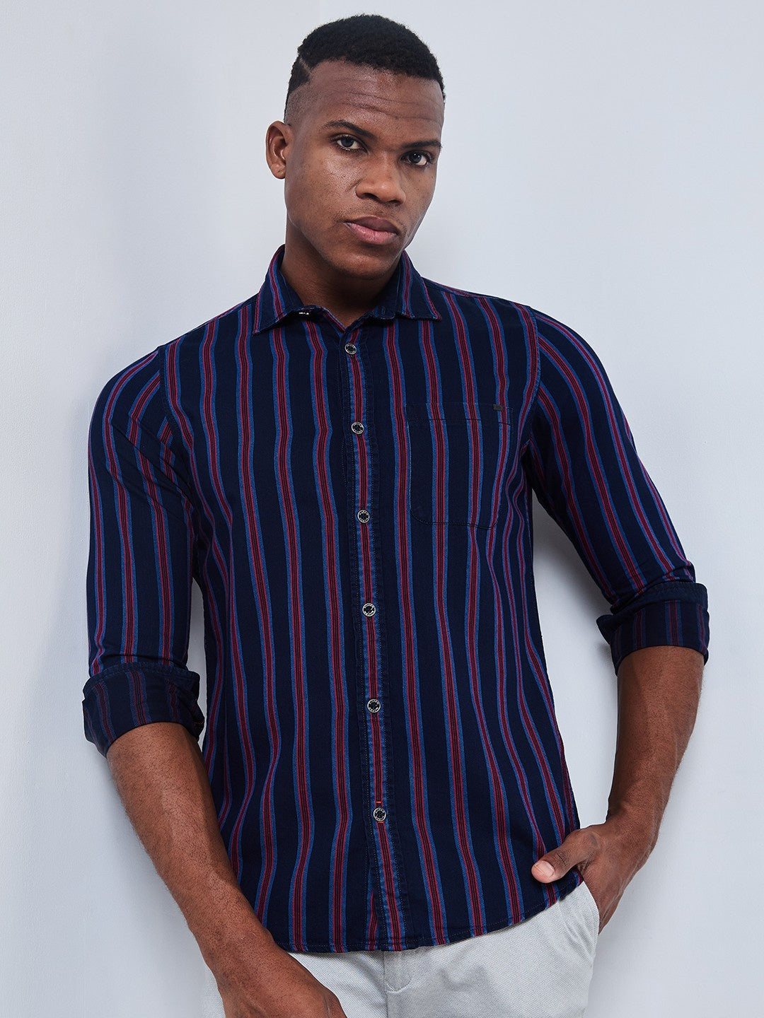 Killer Men Dark Blue Stripe Slim Fit Shirts