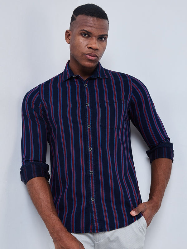 Killer Men Dark Blue Stripe Slim Fit Shirts