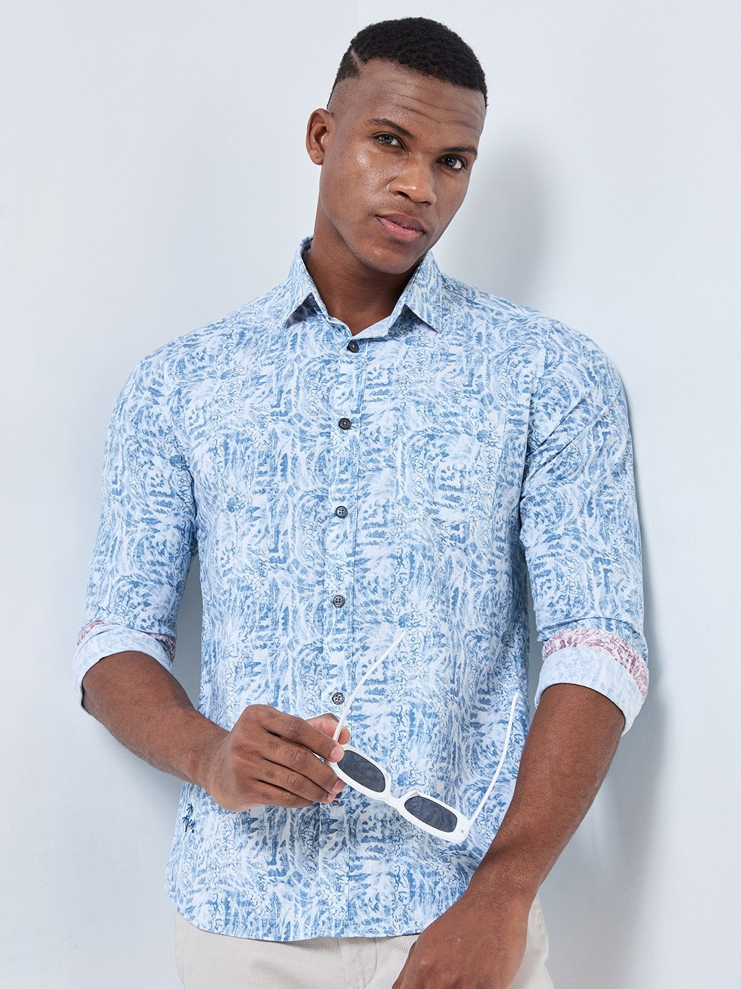 Killer Men Blue Printed Slim Fit Shirts