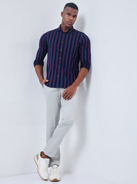 Killer Men Dark Blue Stripe Slim Fit Shirts