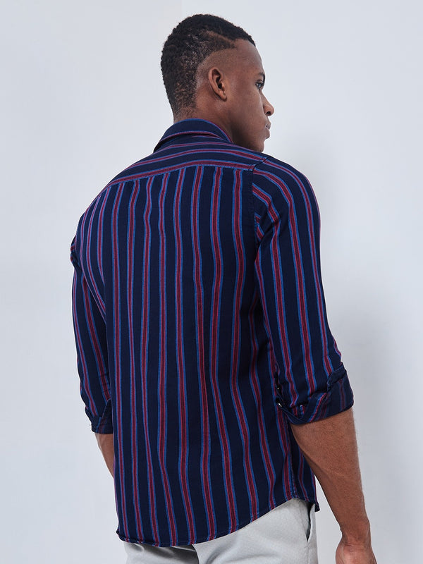 Killer Men Dark Blue Stripe Slim Fit Shirts