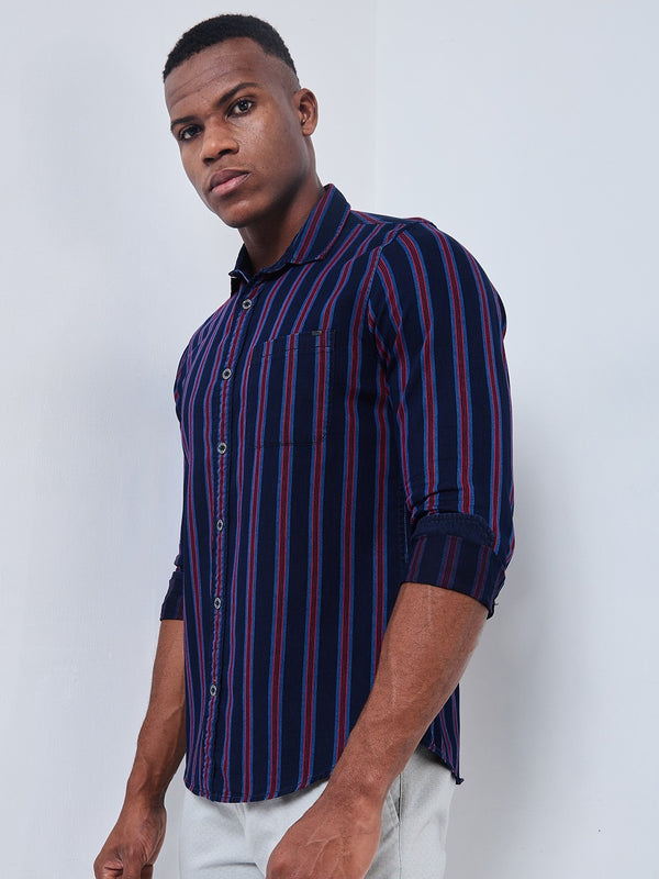 Killer Men Dark Blue Stripe Slim Fit Shirts