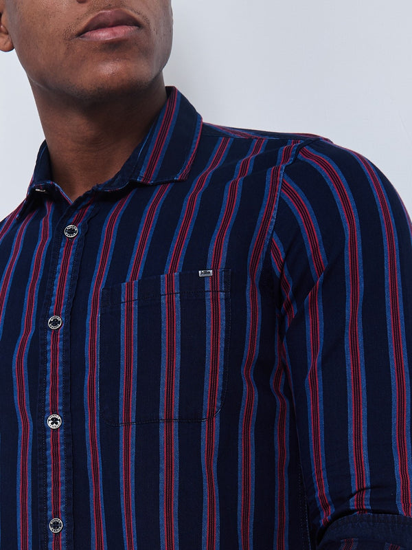 Killer Men Dark Blue Stripe Slim Fit Shirts
