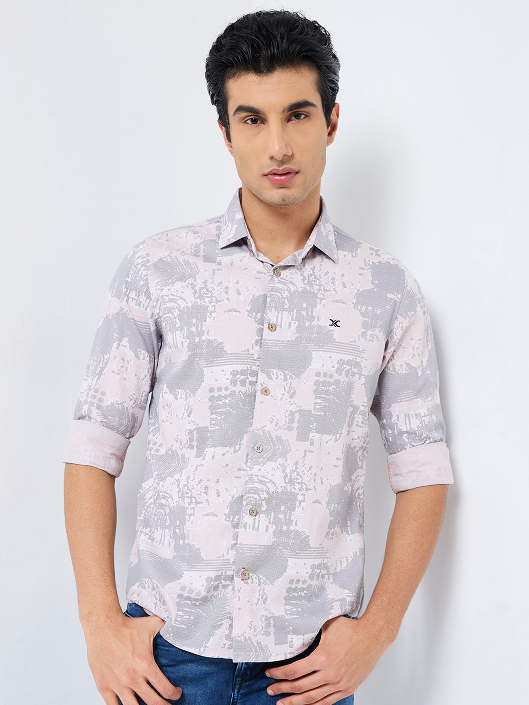 Killer Men Pink Printed Slim Fit Shirts