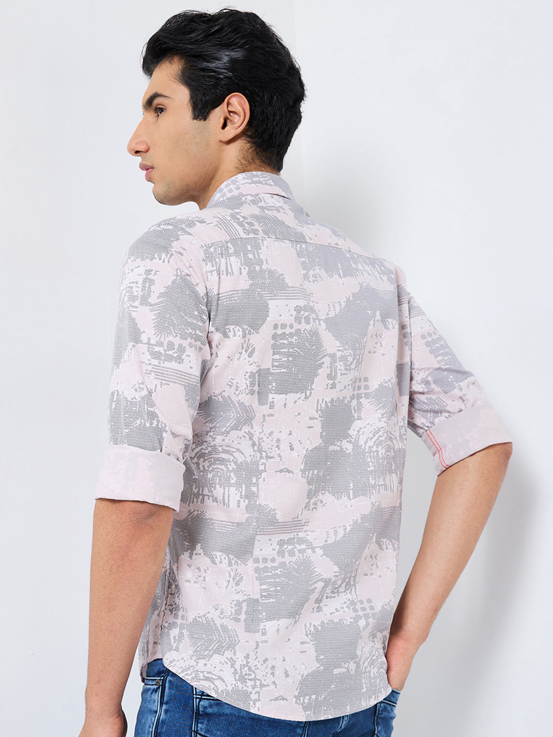 Killer Men Pink Printed Slim Fit Shirts