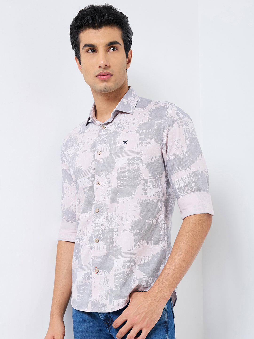 Killer Men Pink Printed Slim Fit Shirts