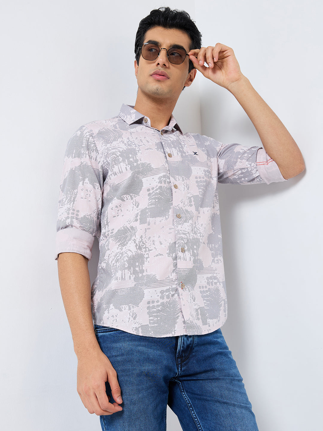 Killer Men Pink Printed Slim Fit Shirts