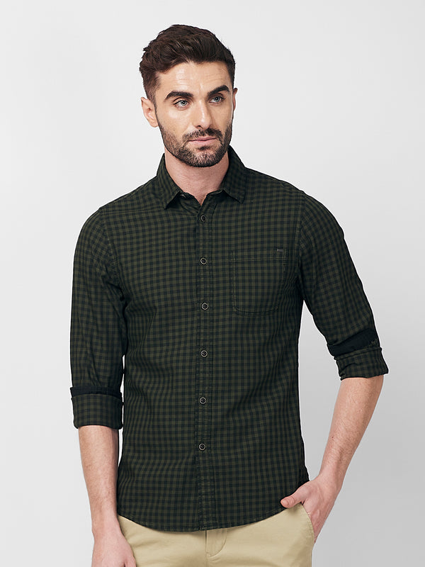 Killer Men Olive Checks Slim Fit Shirts