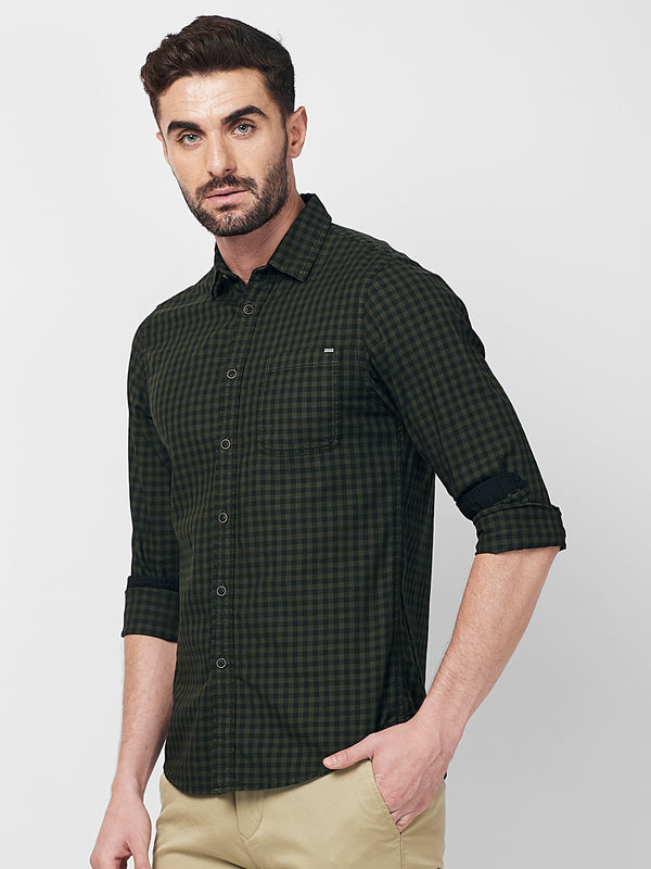 Killer Men Olive Checks Slim Fit Shirts