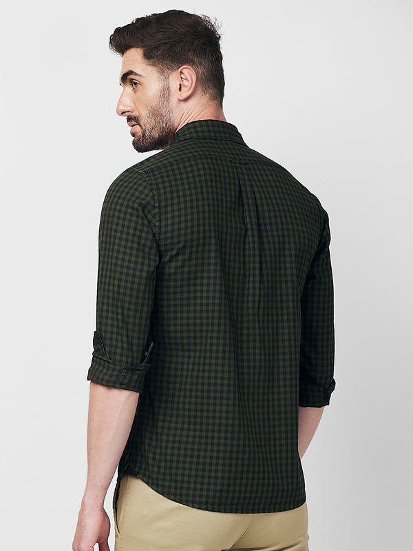 Killer Men Olive Checks Slim Fit Shirts