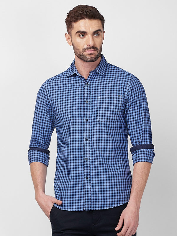 Killer Men Blue Checks Slim Fit Shirts