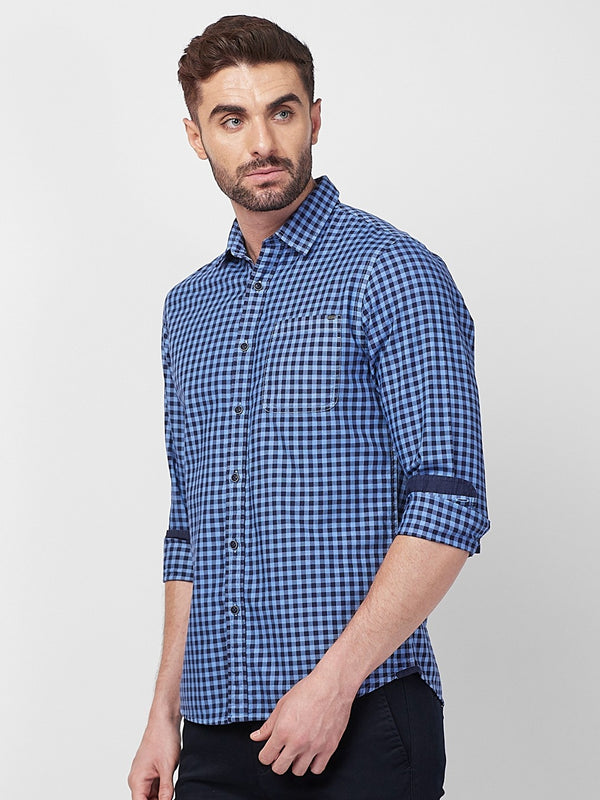 Killer Men Blue Checks Slim Fit Shirts