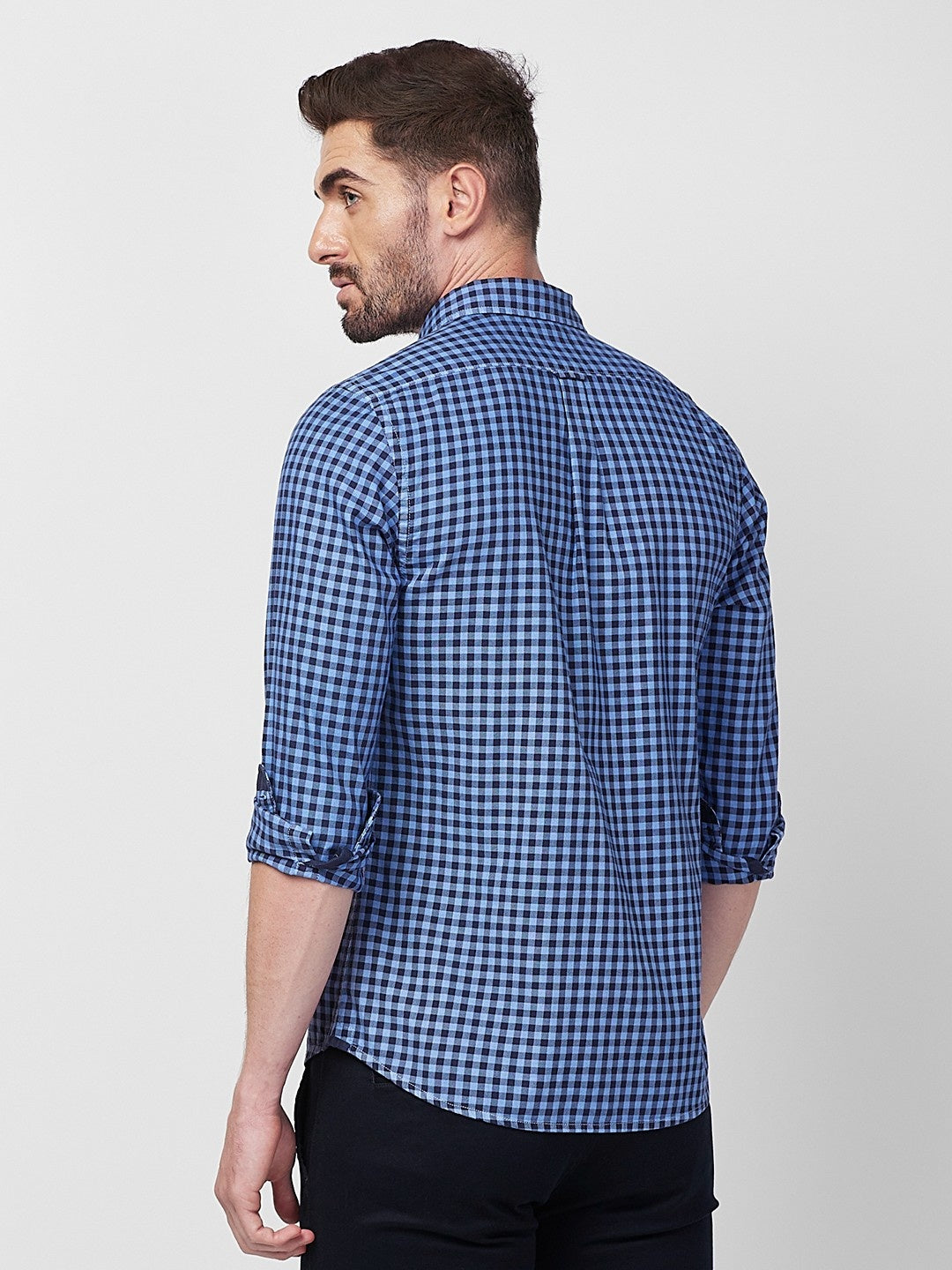 Killer Men Blue Checks Slim Fit Shirts