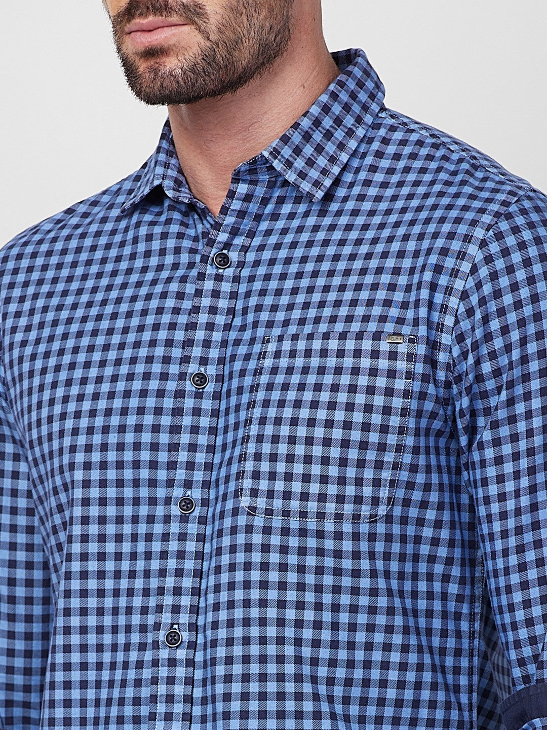 Killer Men Blue Checks Slim Fit Shirts