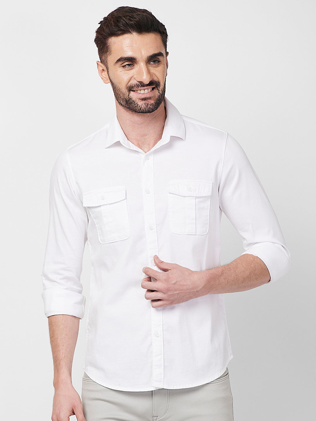 Killer Men White Solid Slim Fit Shirts