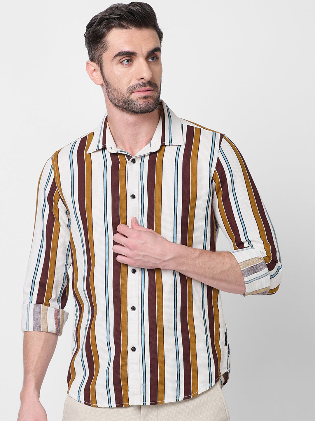 Killer Men Brown Stripe Slim Fit Shirts