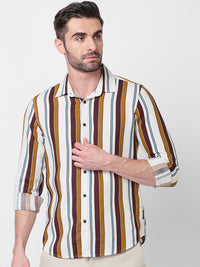 Killer Men Brown Stripe Slim Fit Shirts