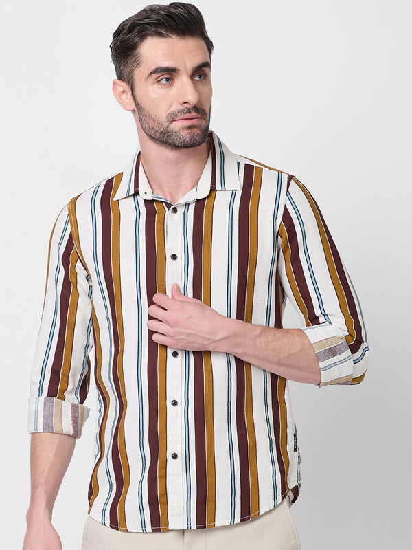 Killer Men Brown Stripe Slim Fit Shirts