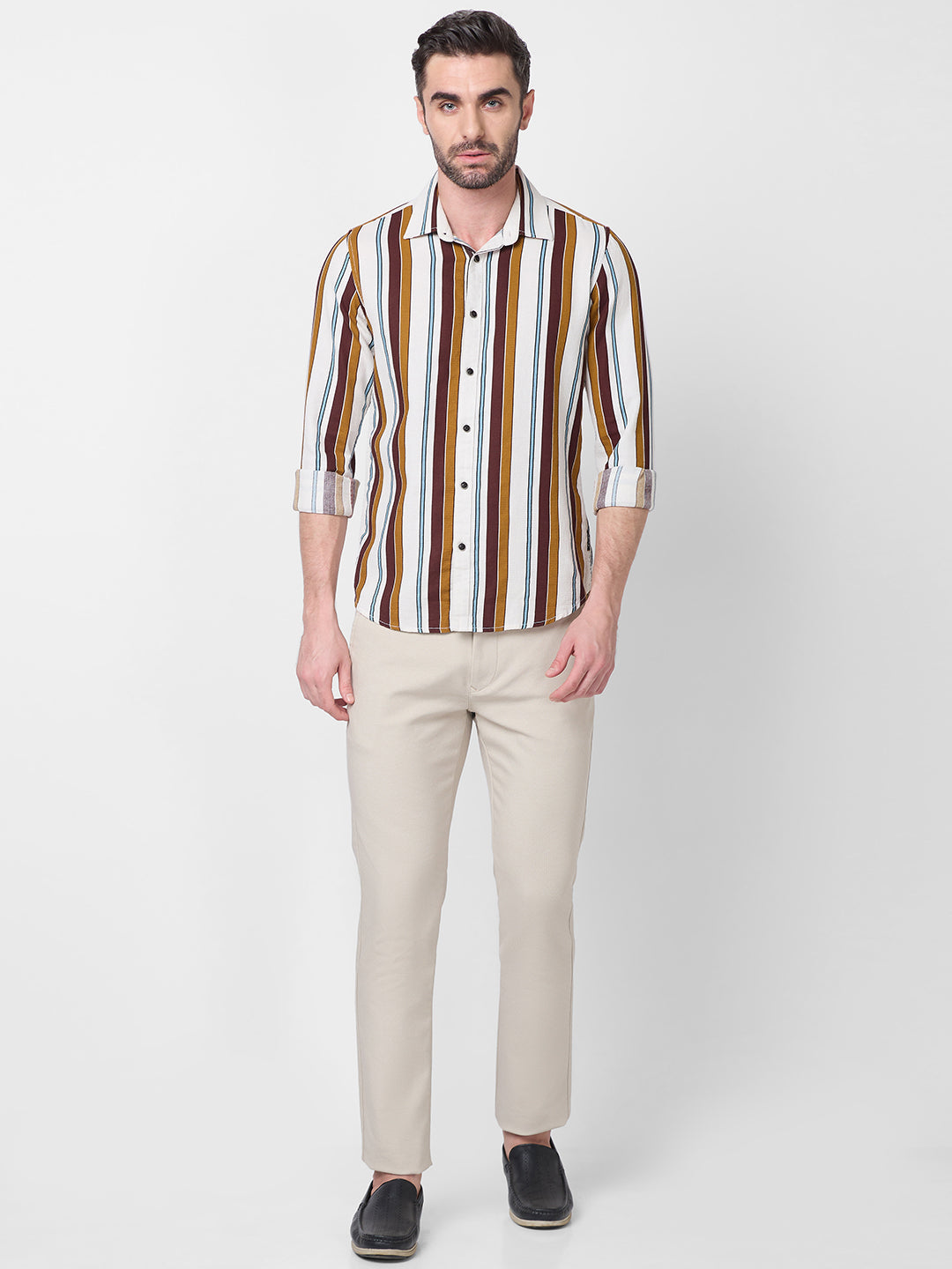 Killer Men Brown Stripe Slim Fit Shirts