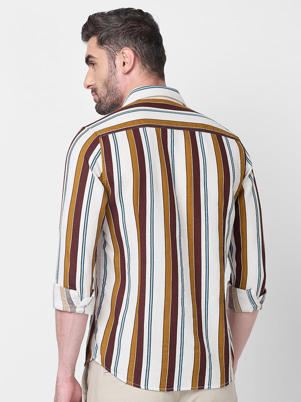 Killer Men Brown Stripe Slim Fit Shirts