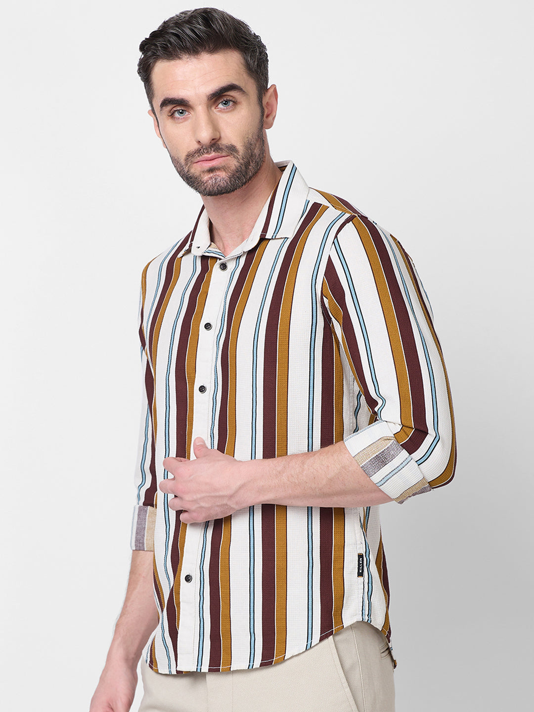 Killer Men Brown Stripe Slim Fit Shirts