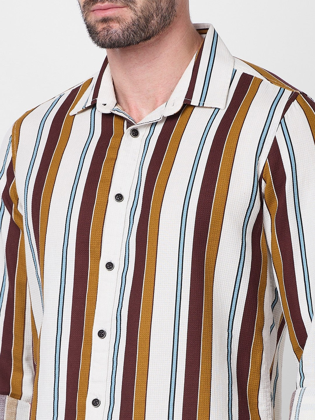 Killer Men Brown Stripe Slim Fit Shirts