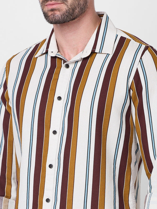 Killer Men Brown Stripe Slim Fit Shirts