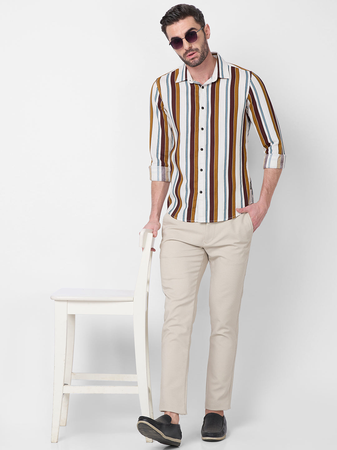 Killer Men Brown Stripe Slim Fit Shirts
