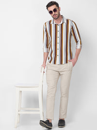 Killer Men Brown Stripe Slim Fit Shirts