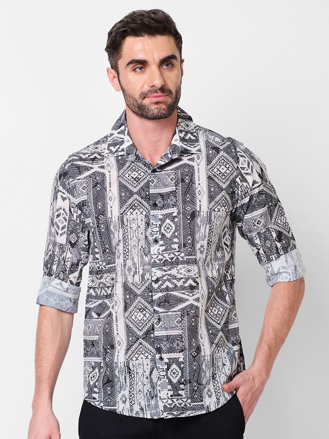 Killer Men Grey Printed Slim Fit Shirts